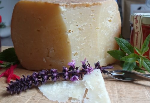 Schafskäse Pecorino Gran Riserva 24 Monate von Fattoria La Vialla Käse dekorativ angerichtet