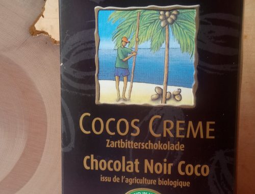 vegane Zartbitterschokolade Cocos Creme von Rapunzel Hand in Hand Partner Vollrohrzucker Kakao