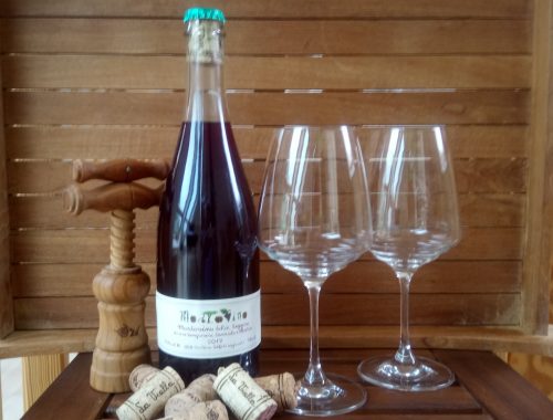 Wein Mostovino dolce Jahrgang 2017 von Fattoria La Vialla Weinflasche mit Weingläsern (2)